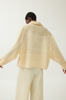 Additional picture of Antharcite Linen Shirt with Stand Collar