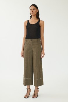 Additional picture of Khaki Linen-Cotton Wide Leg Trousers