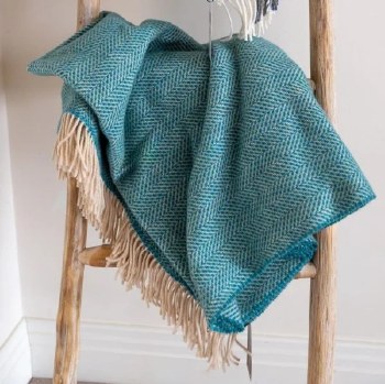 Additional picture of Merino-Cashmere Throw Aqua Green Herringbone