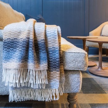 Additional picture of Merino-Cashmere Throw Camel, Brown and Stone Soft Stripe