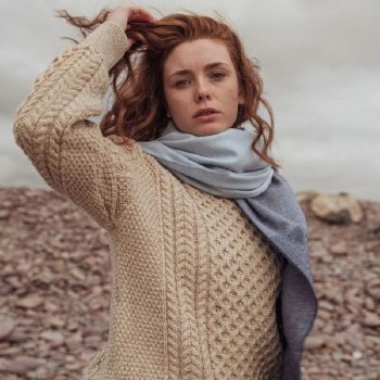 Additional picture of Merino Wool Wrap Blue Block Stripe