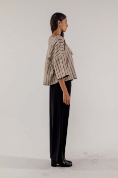 Additional picture of Beige and Black Striped Wool-Silk Top