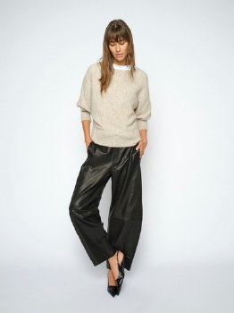 Additional picture of Black barrel leg leather trousers