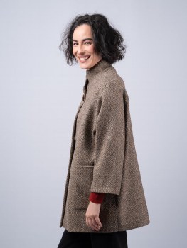 Additional picture of Oak Herringbone Tweed Cape Coat
