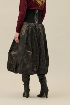 Additional picture of Toffee Taffetta Stripe Skirt with Knit Waistband