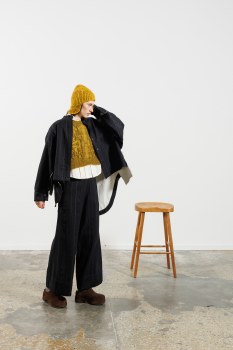 Additional picture of Black Pinstripe Wool Jacket with Contrast Lining