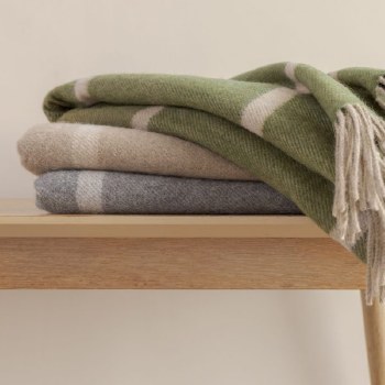 Additional picture of Superfine Wool-Angora Throw Green Windowpane Check