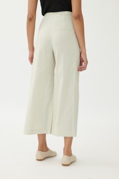 Additional picture of Ivory-beige Stretch Linen Wide-leg Trousers