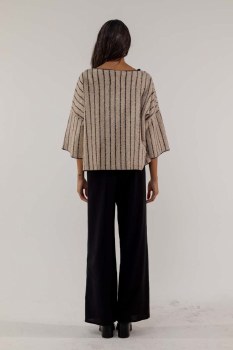 Additional picture of Beige and Black Striped Wool-Silk Top