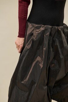 Additional picture of Toffee Taffetta Stripe Skirt with Knit Waistband