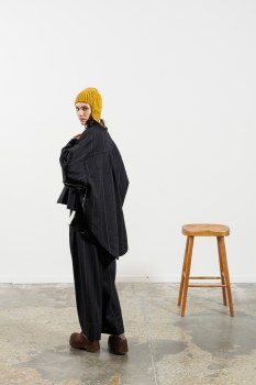 Additional picture of Black Pinstripe Wool Jacket with Contrast Lining