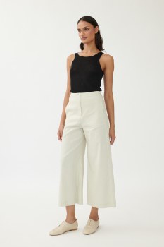 Additional picture of Ivory-beige Stretch Linen Wide-leg Trousers