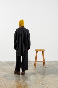 Additional picture of Black Pinstripe Wool Jacket with Contrast Lining