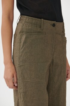 Additional picture of Khaki Linen-Cotton Wide Leg Trousers