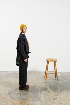 Additional picture of Black Pinstripe Wool Jacket with Contrast Lining
