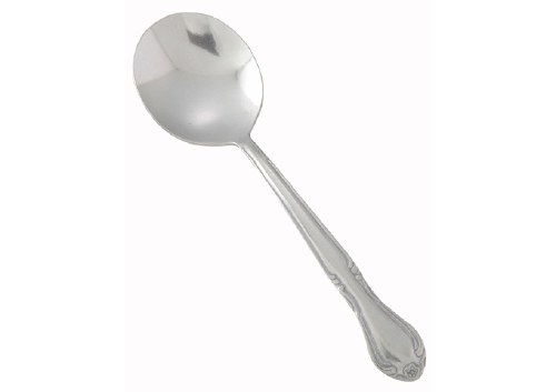 Winco 0004-04 6" Bouillon Spoon with 18/0 Stainless Grade, Elegance Pattern, 12/Box