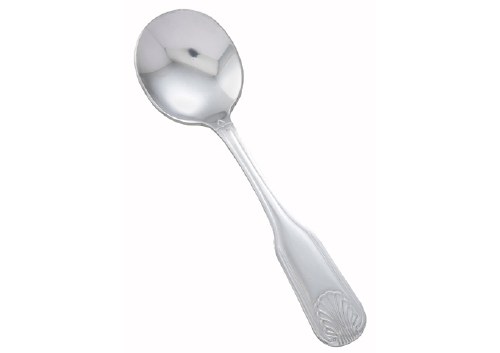 Winco 0006-04 6 3/8" Bouillon Spoon with 18/0 Stainless Grade, Toulouse Pattern, 12/Box