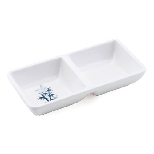 Fuji 333/BZ Asian Melamine Sauce Dish, Two Compartment, 5.75" Length x 2.75" Width, Blue Bamboo, Box of 24