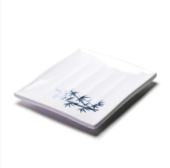 Fuji 508/BZ Asian Melamine Rectangle Plate, 8" Length x 7" Width, Blue Bamboo, Box of 12