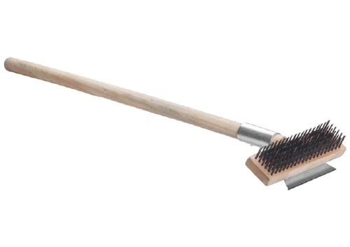 Winco BR-27 Pizza Oven Scraper with Carbon Wire Bristles and Wooden Handle, 27"