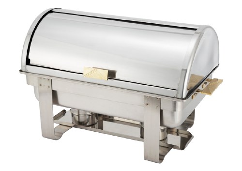 Winco C-5080 Stainless Steel Chafers with Gold-Accented Handles and Roll Top, Full Size, 8 Qt