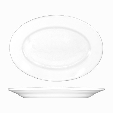 ITI DO-84 Porcelain Platter, Dover, Oval, Wide Rim, 12.5" X 9", Box of 6