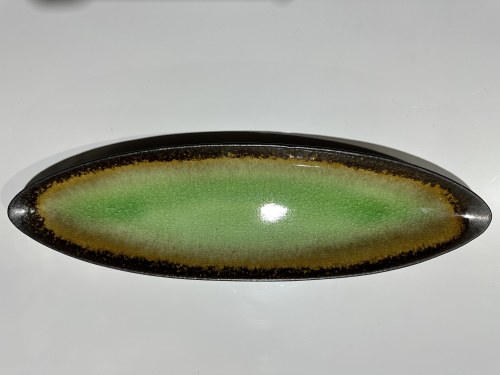 E437-19-14 Asian Oval Porcelain Plate, 14.5" Length, Black/Green, Box of 3