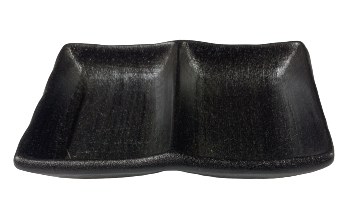 5" Two Compartment Black Porcelain Sauce Dish
