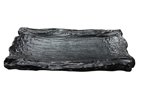 E581P14037-13 Asian Rectangle Porcelain Plate, 13" Length, Tree Bark Design, Black, Box of 4