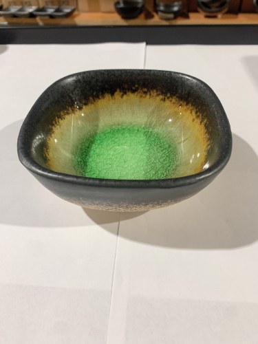 ECTC E593B0176-4 Porcelain Sauce Dish with Green Details, 4.25" Length, 8 Oz, Box of 5