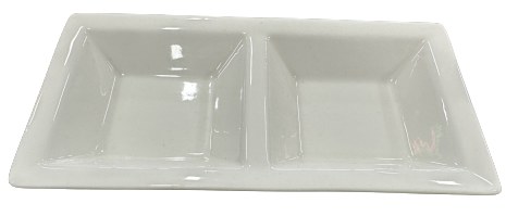 8.25" Two Compartment White Porcelain Sauce Dish