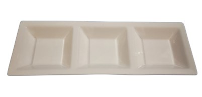 12" Three Compartment White Porcelain Sauce Dish