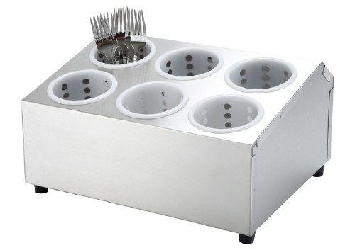 Winco FC-6H Stainless Steel Flatware Cylinder Holder, Two Tier, 6 Holes Fits FC-PL/SS/SL