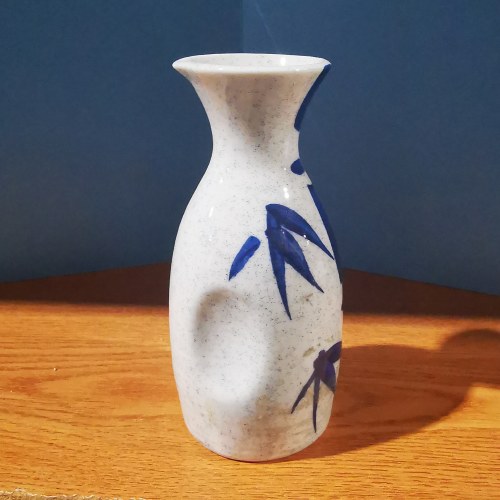 10 Oz White Sake Bottle with Blue Bamboo Design