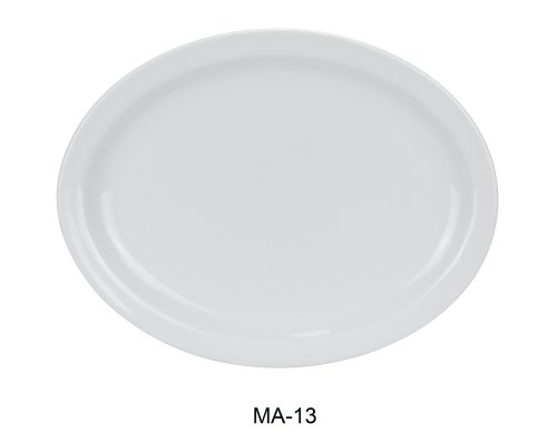 Yanco MA-13 Porcelain Oval Plate, Mayor, Narrow Rim, Super White, 12 Piece, 11.5" X 9.5"