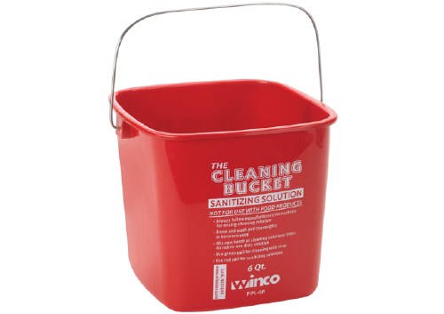 Winco PPL-6R Plastic Cleaning Bucket Labeled for Sanitizing Solution, Red, 6 Qt
