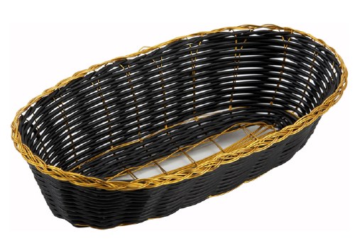 Winco PWBK-9B Polypropylene Woven Basket , Oval, Black/Gold, 8.75" X 3.875"