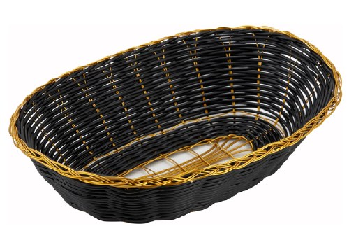 Winco PWBK-9V Polypropylene Woven Basket, Oval, Black/Gold, 9" X 6.5"