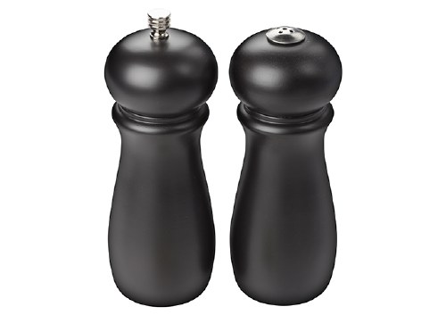 Winco SP-612 Rubberwood Salt Shaker and Pepper Grinder Set, Black, 6" Height