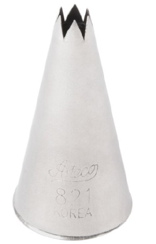Ateco 821 Stainless Steel Piping Tip, Open Star, Medium Base Size, 0.29" Opening