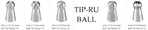 Ateco TIP-RU BALL Stainless Steel Piping Tips, Russian Ball, Set of 5