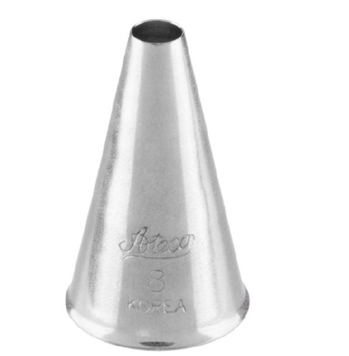 Ateco 8 Stainless Steel Piping Tip, Plain, Small Base Size, 0.17" Opening