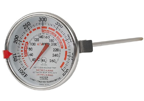 Winco TMT-CDF5 Candy/Deep Fry Thermometer, Built-in Clip, 3" Diameter Dial Face, 12" Probe Length