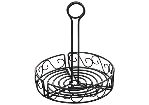 Winco WBKH-7R Wire Condiment Caddy, Round, Black, 7.25" Diameter