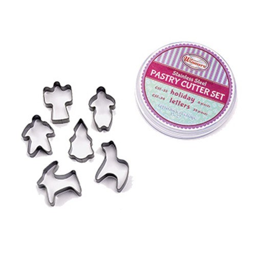 Winco CST-33 Stainless Steel Holiday Cookie Cutters, 6 Pc Set, Rust Resistant