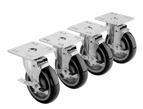 Krowne 28-101S Overall Universal Plate Casters Set with Brakes, 4" x 4" Plate, 3" Wheel, Set of 4