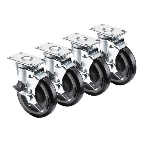 Krowne 28-113S Overall Universal Plate Casters Set with Brakes, 2-3/8" x 3-5/8" Plate, 5" Wheel, Set of 4