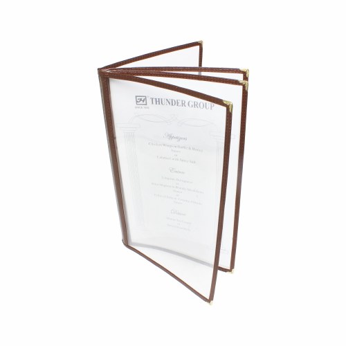 Thunder Group PLMENU-4BR Plastic Menu Cover, 8 View, Brown, 8.5" X 14"