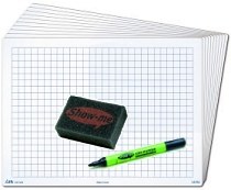 Class Pack A4 10mm Grid/Blank Whiteboard Set (30 Boards, 30 Dry-Wipe Pens & 35 Foam Erasers)