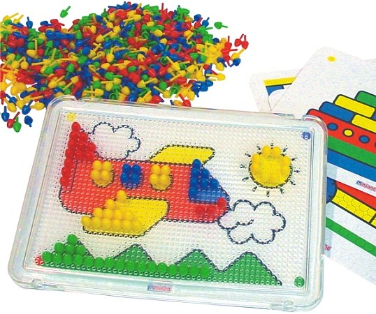 Miniland Pegboard Set 10mm in Carry Case (Transparent Board, 6 Models & 230 Pegs)